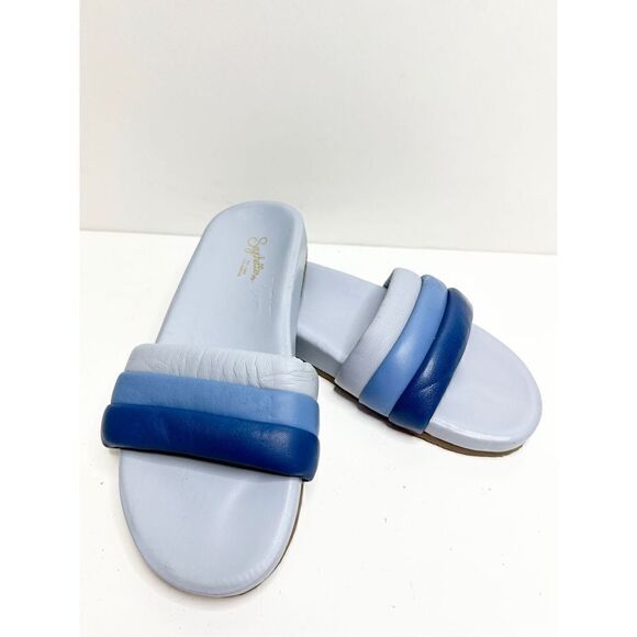 Seychelles Sandals Womens Size 9 Leather Low Key Blue Bright Slides - Picture 4 of 10